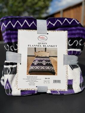 New Queen size Southwestern Aztec Print Throw Blanket,flannel black purple white